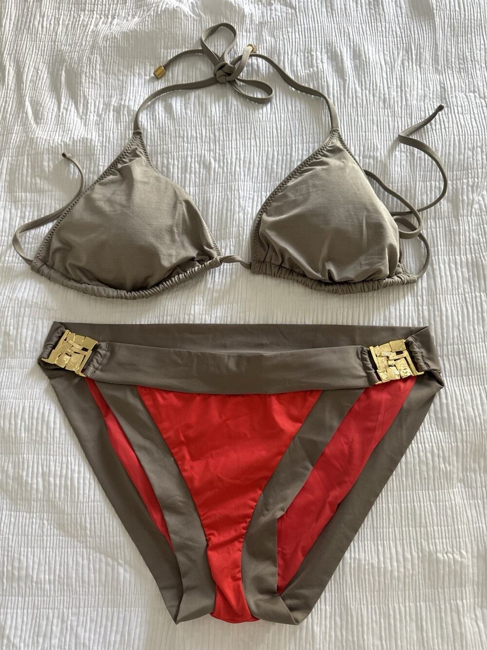 Trina Turk Women's Bikini Color Block Gold Accent Women's 12 Swim Green Orange
